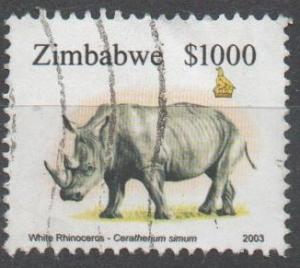 Zimbabwe 2003, $1000 Rhino, used (A427)