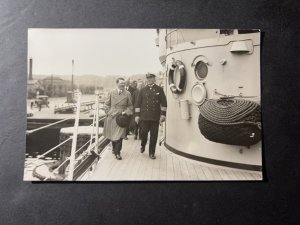 Mint Nazi Germany RPPC Postcard Adolf Hitler and Navy Captain Battleship