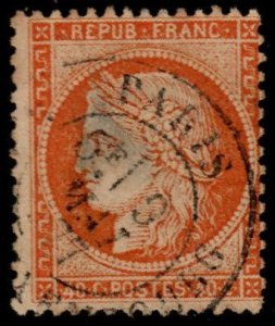 FRANCE Scott 59 40c 1871 Ceres Bordeaux issue Nice Paris Cancel