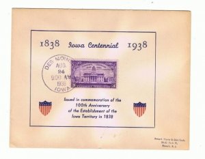 Bernet-Reid First Day Cover Scott #838 Iowa Centennial