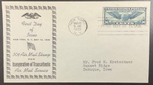 C24 Kuntz cachet 30 c Trans-Atlantic Winged Globe FDC 1939