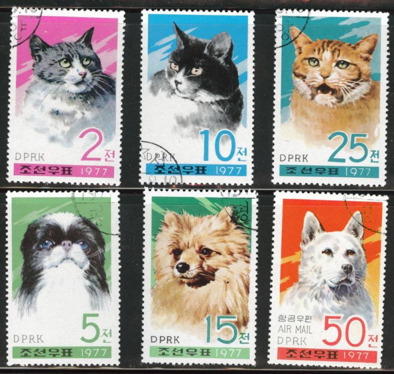 Korea DPRK Scott 1607-1612 Used CTO 1977 Cat Dog set