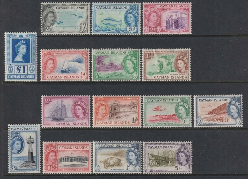 Sc# 135/ 149 Cayman Island 1953 ML-MHH QE portrait type set to £1 CV $125.10