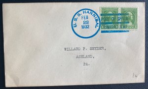 1932 US Marine Detachment Trinidad USS Hannibal Cover To Ashland PA USA