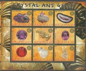 Malawi 2007 M/S Minerals Crystal Gems Stone Nature Stamps MNH *slightly damaged*