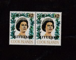 AITUTAKI (SP88) # 47 VF-MNH $2 1972  QEII PAIR W SPELLING ERROR AJTUTAKI