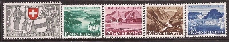 Switzerland - 1952 Arms & Lakes and Rivers - 5 Stamp Set MNH - Scott #B212-6