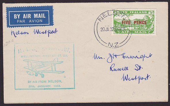 NEW ZEALAND 1932 West Coast survey flight cover Nelson to Westport..........2378