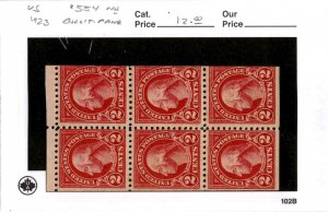 United States Postage Stamp, #554 Booklet Pane Mint NH, 1923 (AD)