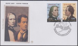 VATICAN Sc #1483-4 FDC x 2 DIFF COMPOSERS GUSTAV MAHLER & FRANZ LISZT