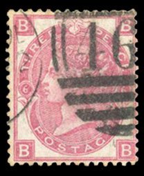 British Commonwealth - Great Britain #49 Cat$62.50, 1867 3p rose, Plate 6, us...