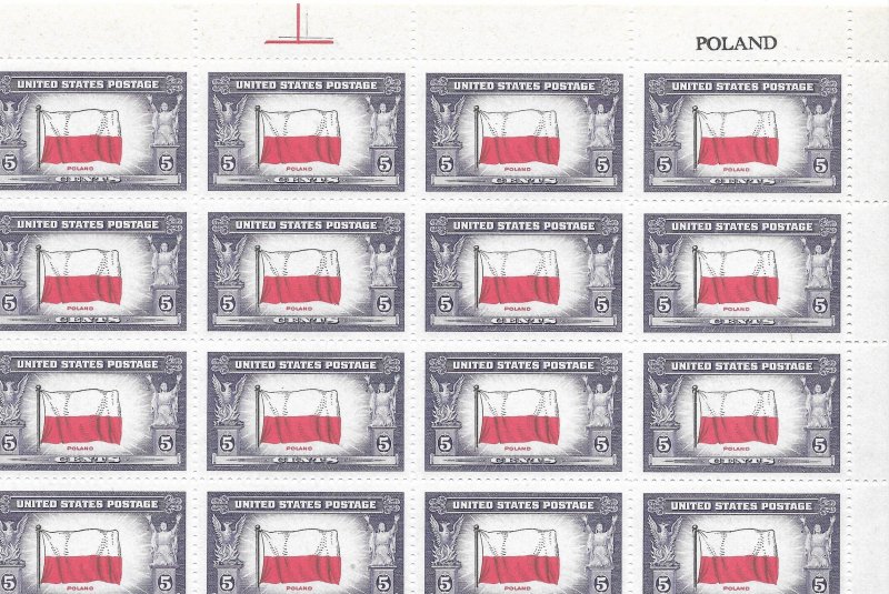 Doyle's_Stamps: MNH Sheet of 1943 Overrun Nations' Poland, Scott #909**