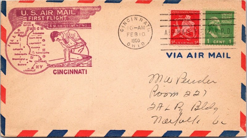 FFC 1950 - US Airmail RT AM 88 Seg #1 - Cincinnati Oh to Indianapolis Ind - F508