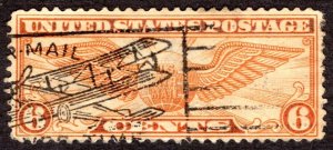 1934, US 6c, Winged Globe, Used, Bi-Plane cancel, thin, Sc C19