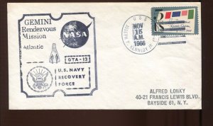 GEMINI 12 USS JOSEPH P KENNEDY JR RECOVERY SHIP NOV 15 1966 HANDSTAMP CVR GT167