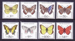 Germany B705-12 MNH 1991 Endangered Butterflies Full Set of 8 Very Fine