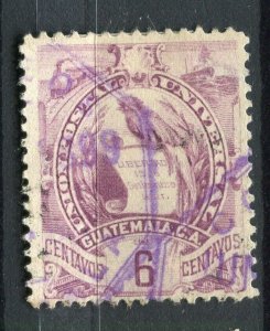 GUATEMALA; 1886 classic Quetzal Coat of Arms issue fine used 6c. value