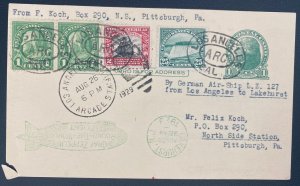 1929 Los Angeles CA USA LZ 127 Graf Zeppelin Round Flight PC cover To Pittsburg