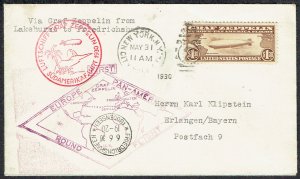 POSTAL HISTORY - ZEPPELIN FLIGHTS 1930 (31 May) USA $1.30 brown Zepp - 44649