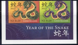 Cook Islands - 2013 MNH set of 2 Year of the Snake stamps #1436 cv 4.00 Lot #261