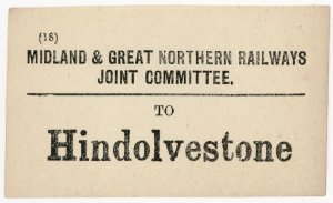 (I.B) Midland & Great Northern Joint Railway : Parcel Label (Hindolvestone)