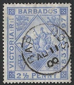 BARBADOS 1897 Sc 84a Used 2-1/2d Victoria Jubilee VF, SOTN postmark/cancel