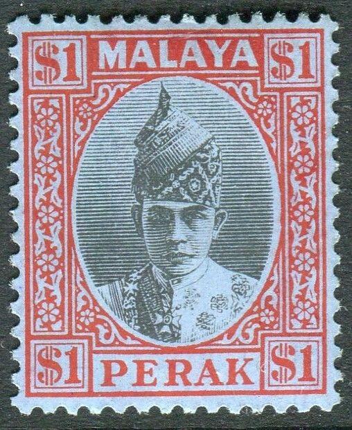 MALAYA PERAK-1938-41 $1 Black & Red/Blue.  A mounted mint example Sg 119