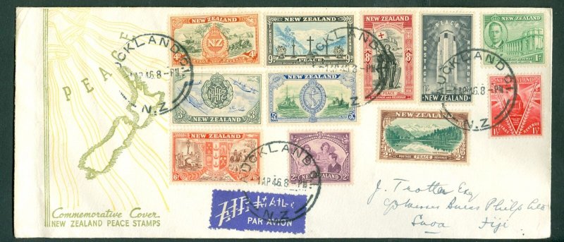 New Zealand. Cover  Peace  1946. Auckland Multi Franking 11 Stamp. Adr: Fiji