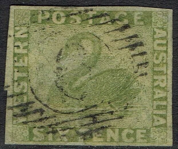 WESTERN AUSTRALIA 1860 SWAN 6D IMPERF USED 