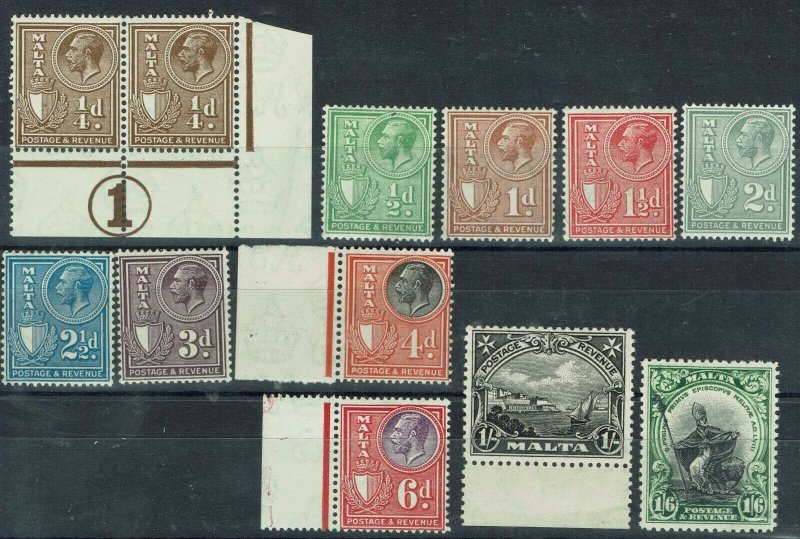 MALTA 1930 KGV PICTORIAL RANGE TO 1/6 INSCRIBED POSTAGE & REVENUE 