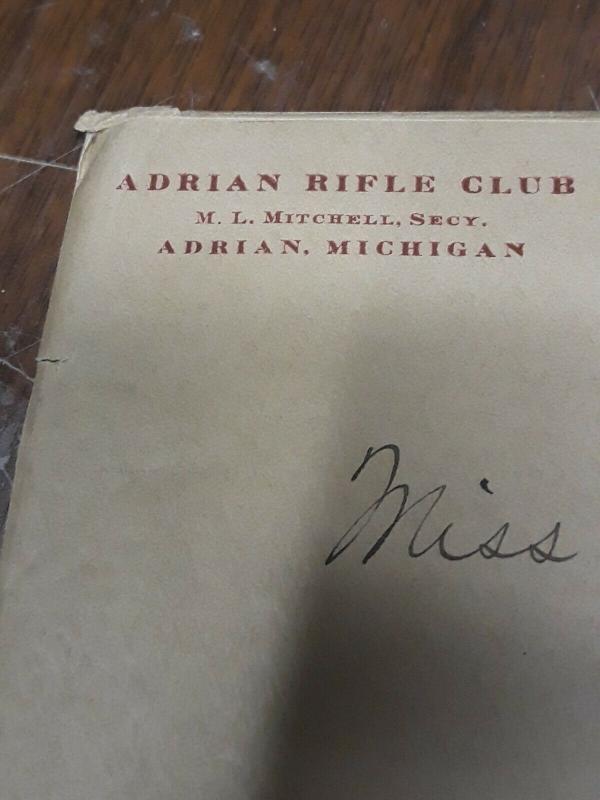 1916 Letter, Adrian Rifle Club