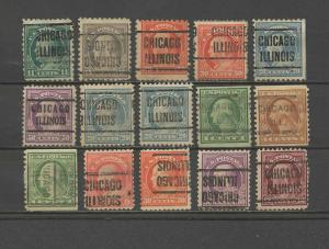 15 CHICAGO ILLINOIS Vintage Precancels, Used, Hinged