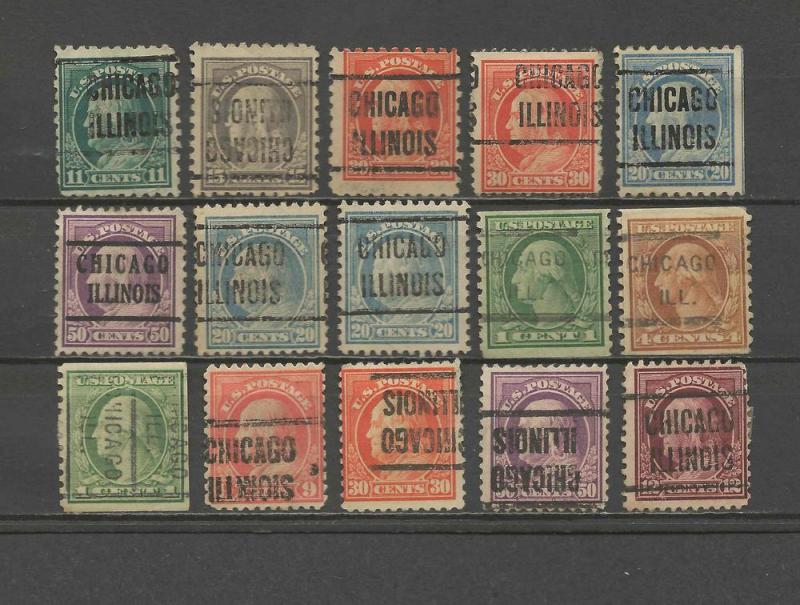 15 CHICAGO ILLINOIS Vintage Precancels, Used, Hinged