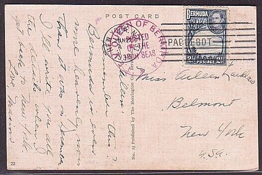 BERMUDA 1938 Postcard New York Paquebot - posted on Queen of Bermuda.......35345