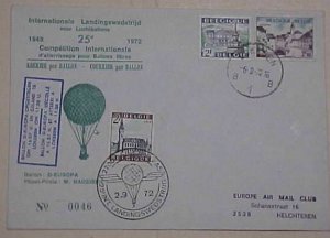 BELGIUM  BALLOON FLIGHT 1972  CACHETED