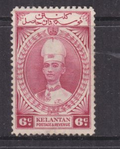 KELANTAN 1937 Sultan Ismail 6c. Lake lhm. slight spots.