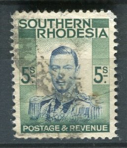 SOUTHERN RHODESIA; 1938 early GVI issue fine used Shade of 5s. value