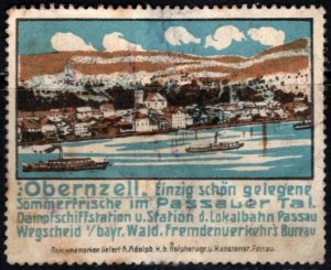 Vintage Germany Poster Stamp Obernzell. Only Beautifully Situated Summer Resort