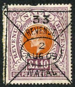 Natal SG162 KEVII One Pound 10/- Brown Fiscal Used (postal used cat 4750 pounds)