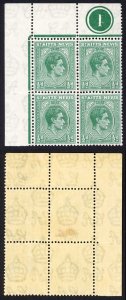 St Kitts Nevis SG68a 1/2d Blue-green (3 x U/M) Plate Block