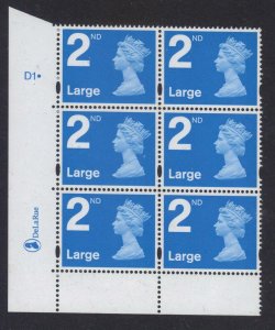 De La Rue 2nd Class Large PiP Machin in Cylinder Block of 6 Cyl D1 dot U/M