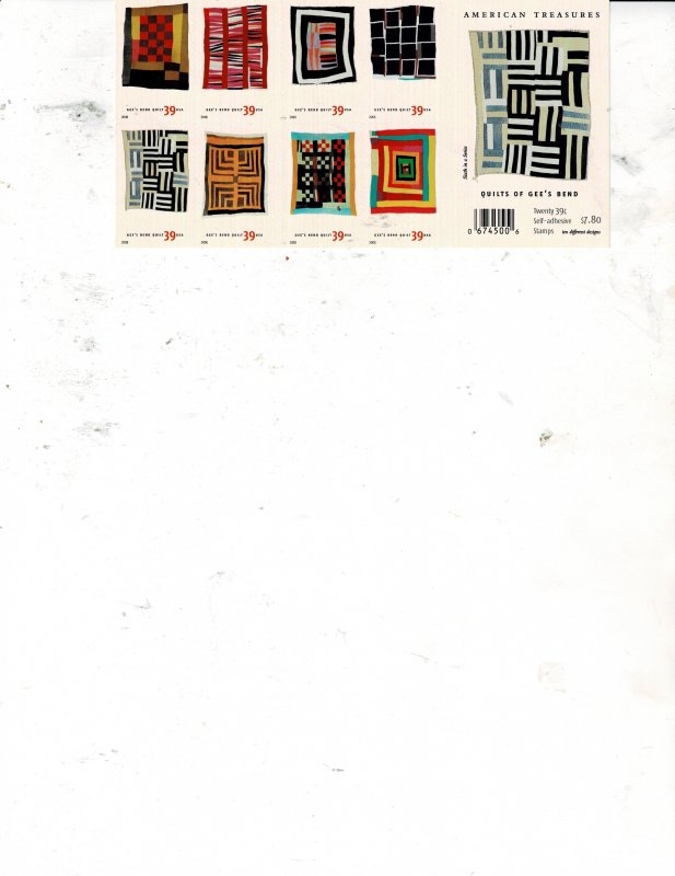 Quilts of Gee Bend 39c US Postage Booklet of 20 stamps #4089-98 VF MNH