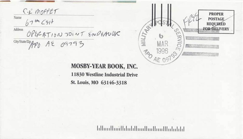 United States  Desert Storm Soldier's Free Mail 1996 Army Postal Service, APO...