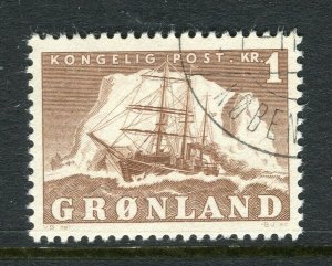 GREENLAND; 1950 early Frederik IX Polar Ship issue fine used 1K. value