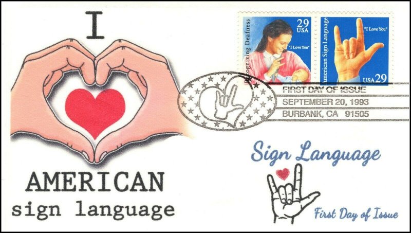 AO-2783-2784-1, 1993, American Sign Language, Add on Cover, First Day,  SC 2783, 