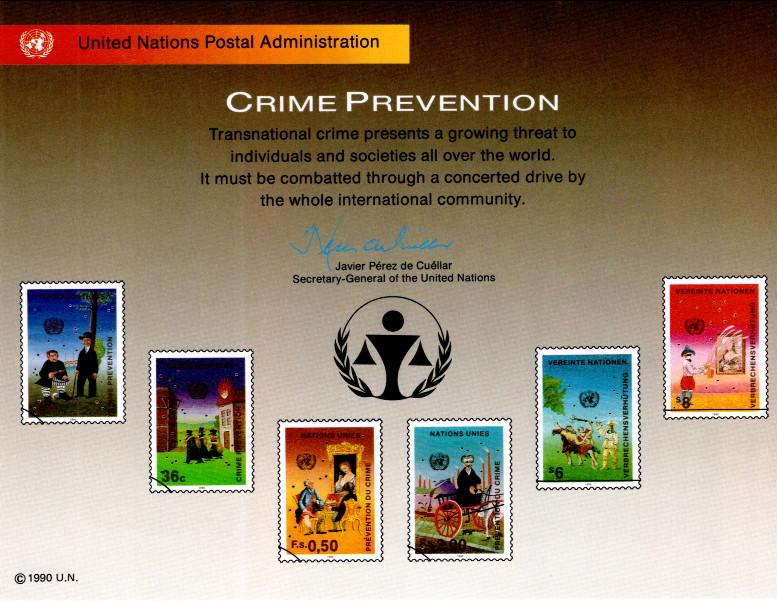 UN SC38 Crime Prevention Souvenir Card Mint