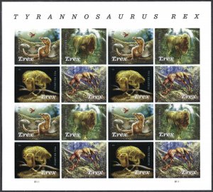 United States #5410-5413 (55¢) Tyrannosaurus Rex (2019). Full mini-sheet. MNH