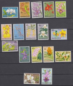J28628,1974-7 various barbados set mlh/mh #396//411, no 50c flowers