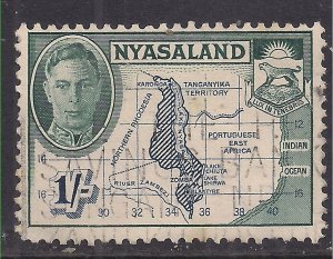 Nyasaland 1945 KGV1 1/-d Green & Black Map used SG 152 ( A1449 )