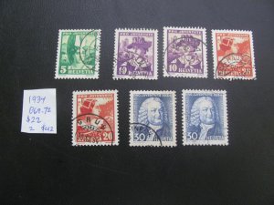 SWITZERLAND 1934 USED SC B69-72+  SET VF/XF $20 (185)